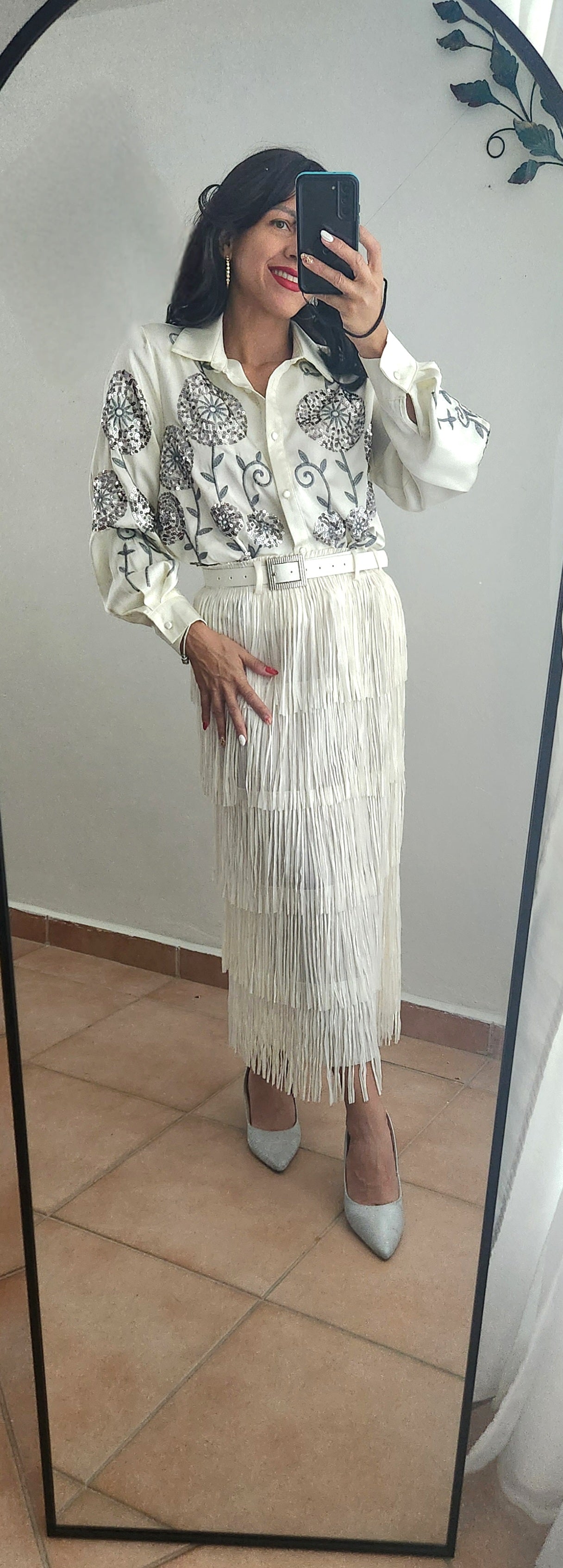 Ivory fringe skirt