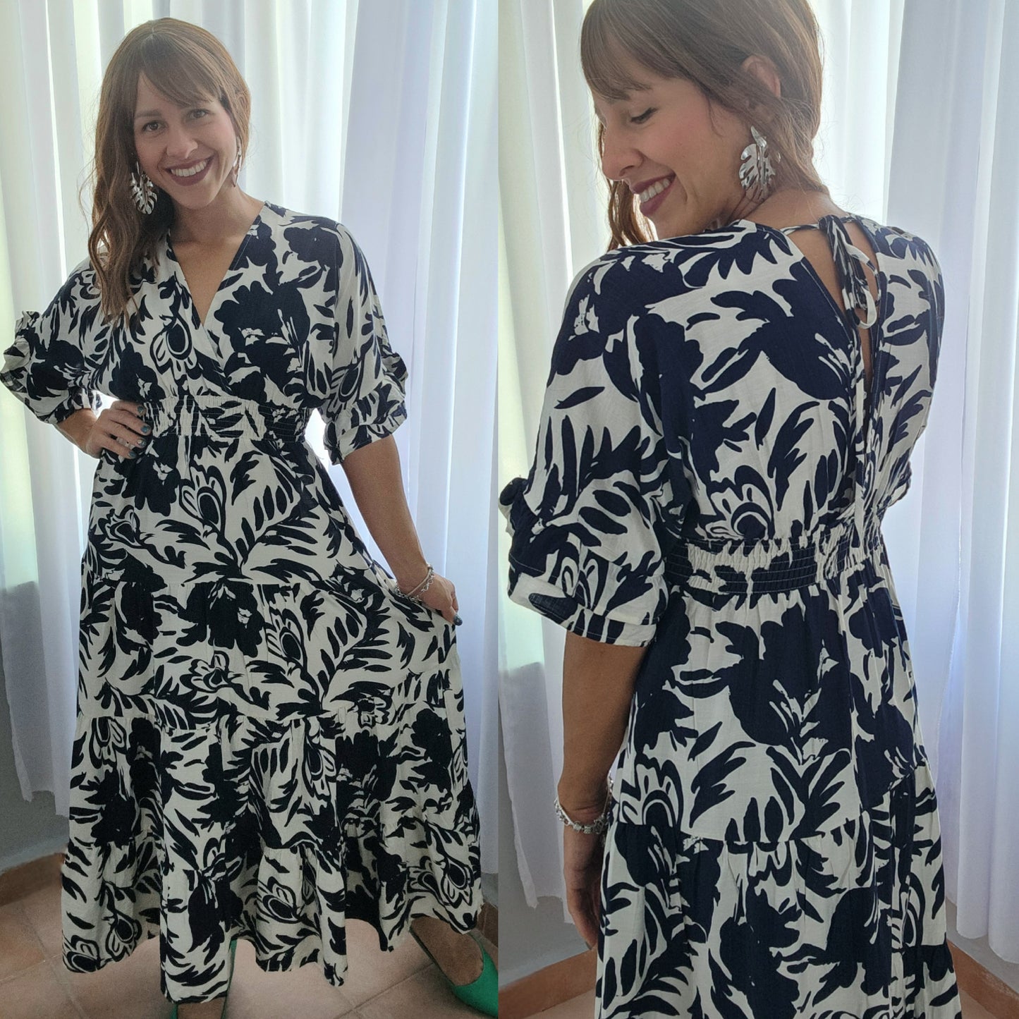 ***Print blue/white midi dress