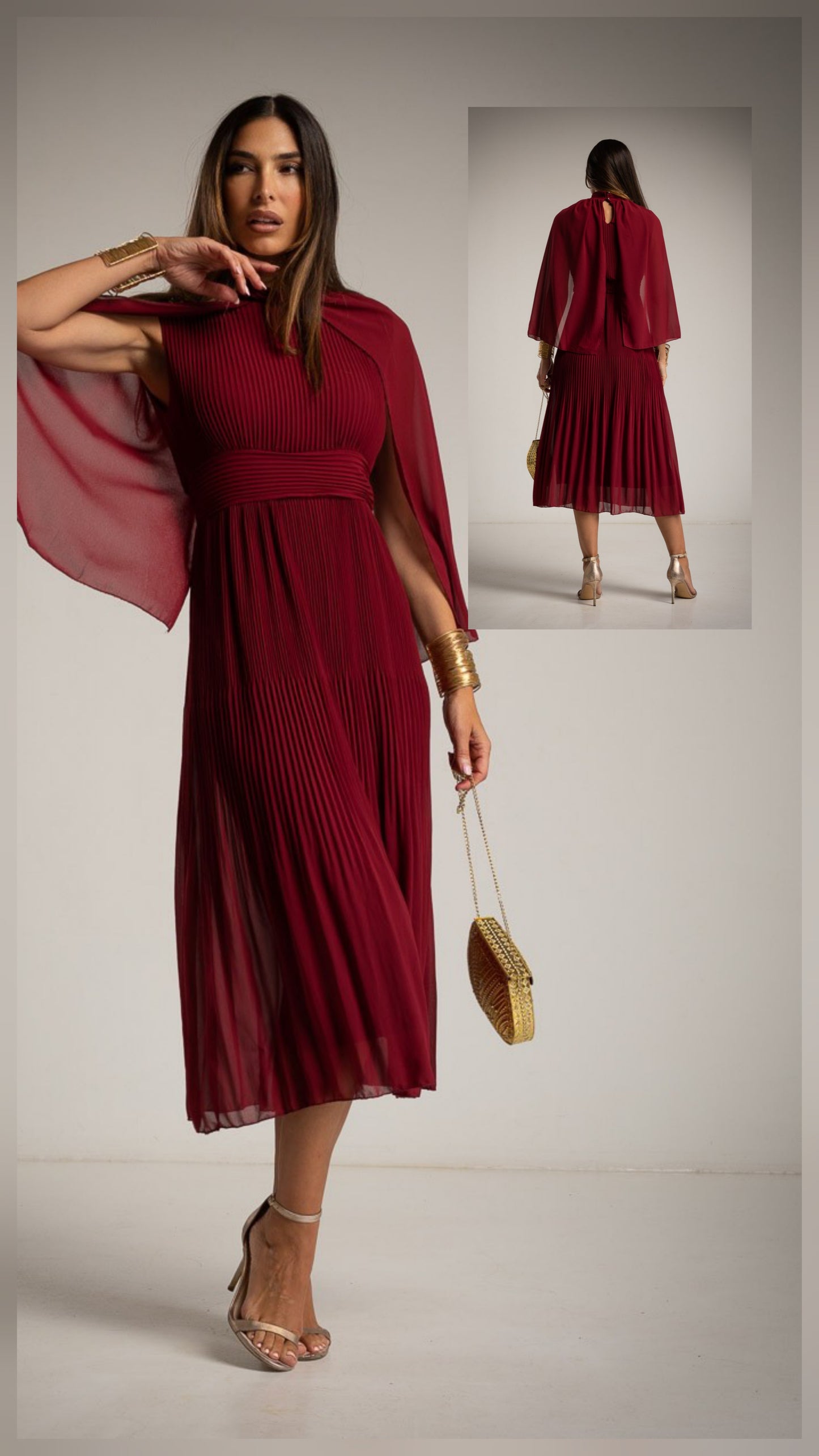 ******Burgundy cape dress
