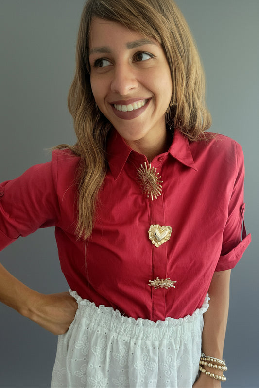 ***Burgundy 3 gold pin top