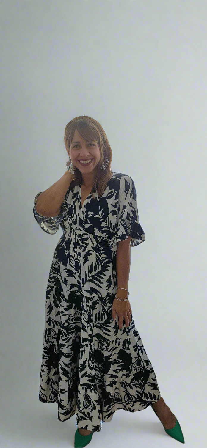 ***Print blue/white midi dress