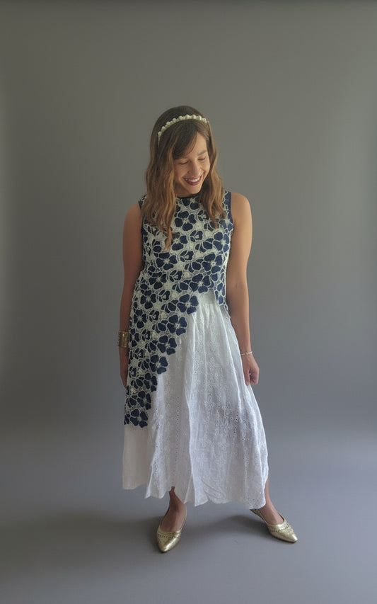 **Floral Asymmetric Lace Sleeveless Top