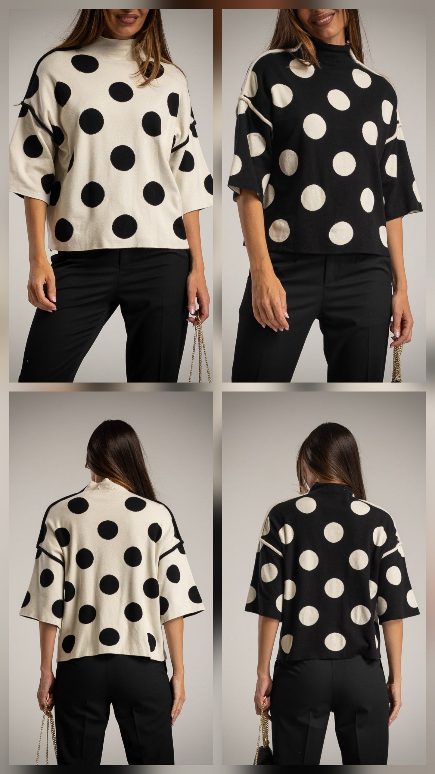 *****Turtle neck polka sweater [black]