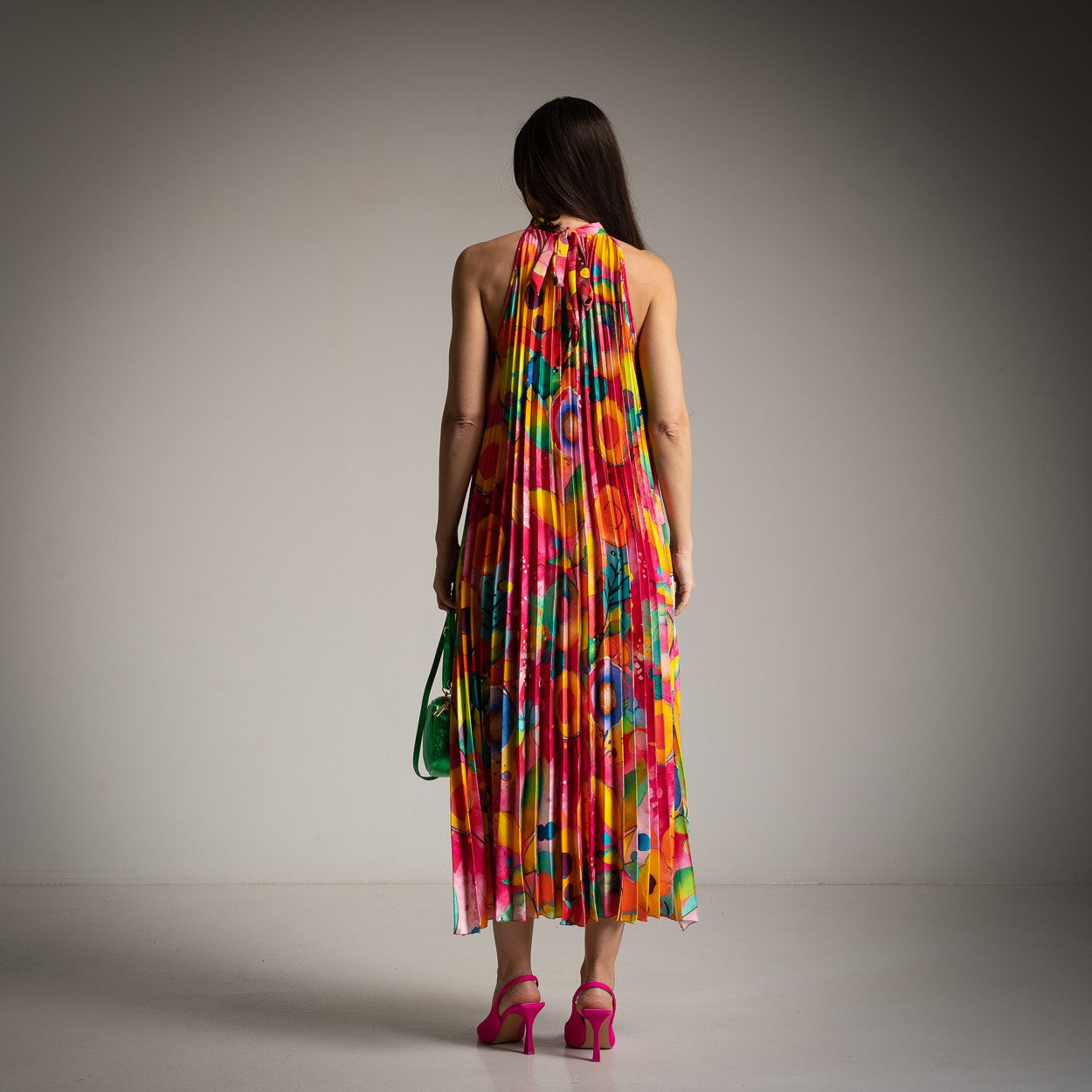 ****Halter pleated midi dress [pink]