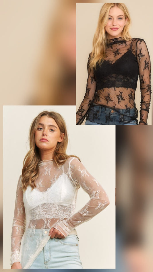 *Mesh Lace High neck top