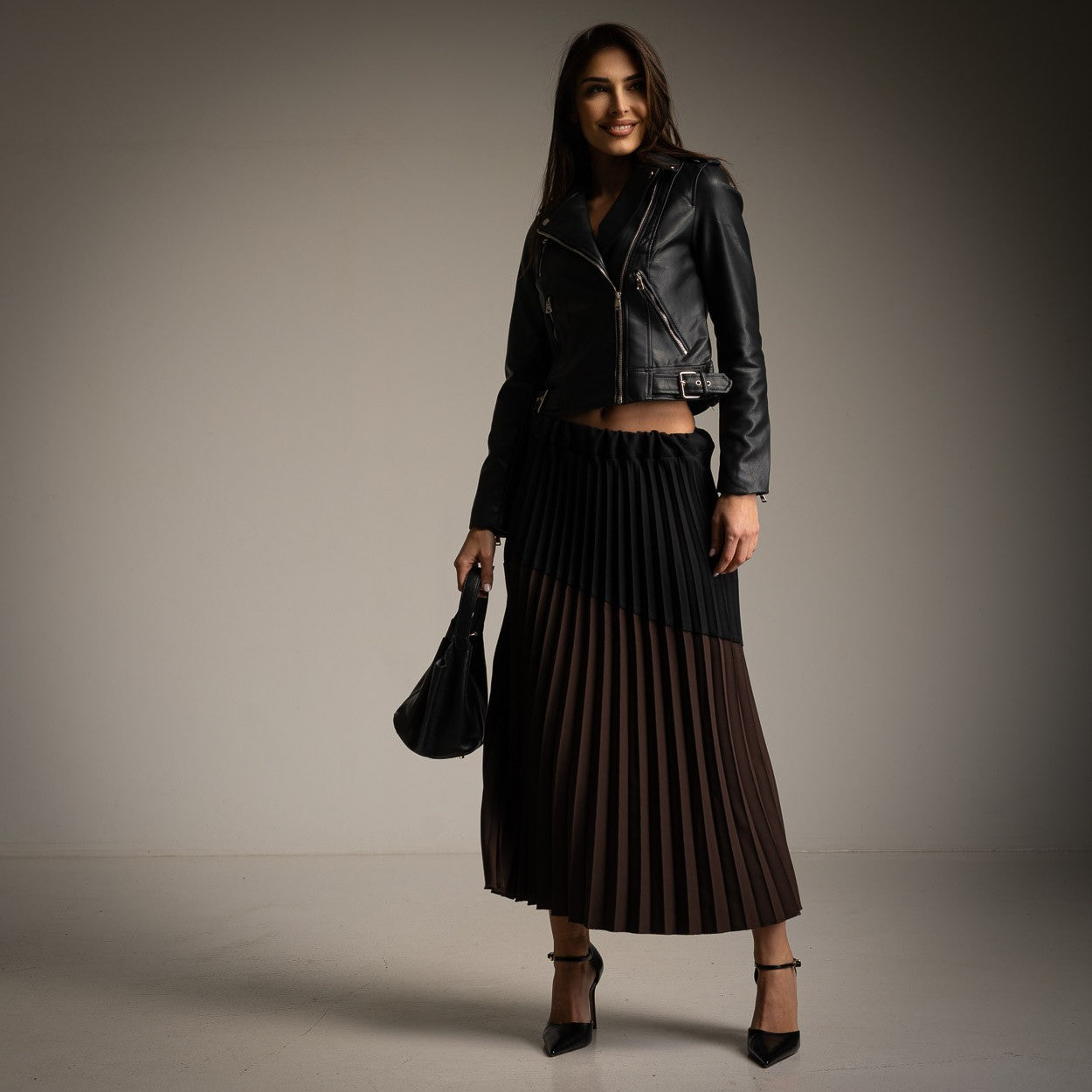 *****Color block skirt [black/brown]