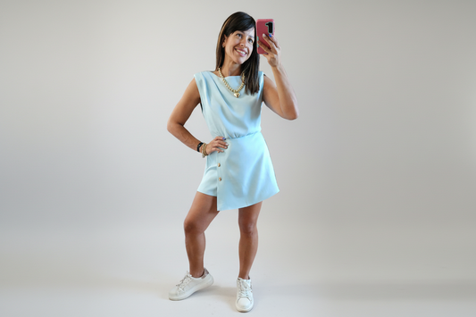 *****Baby blue romper with gold buttons