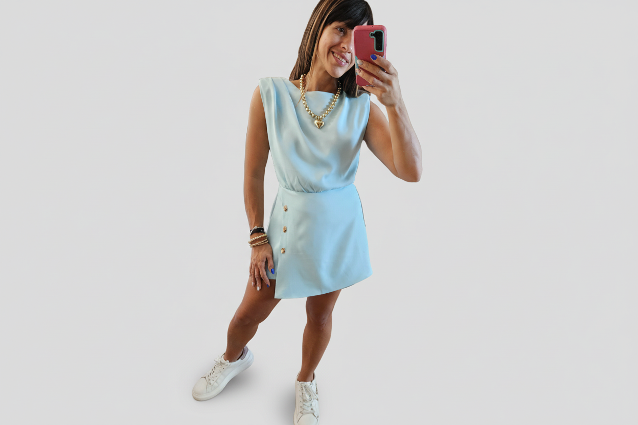 *****Baby blue romper with gold buttons